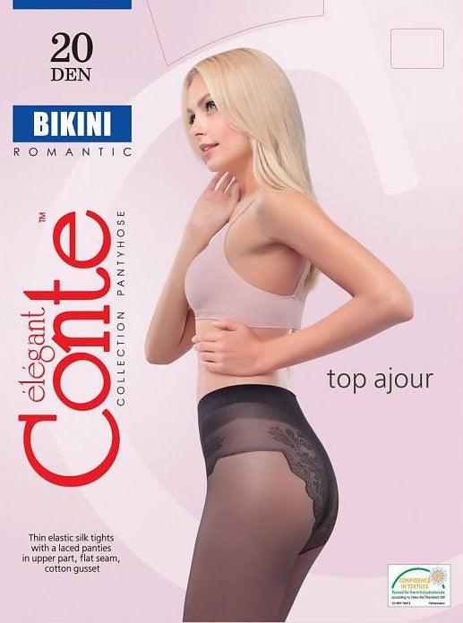 גרביון דק מעוטר BIKINI 20 דנייר - שחור