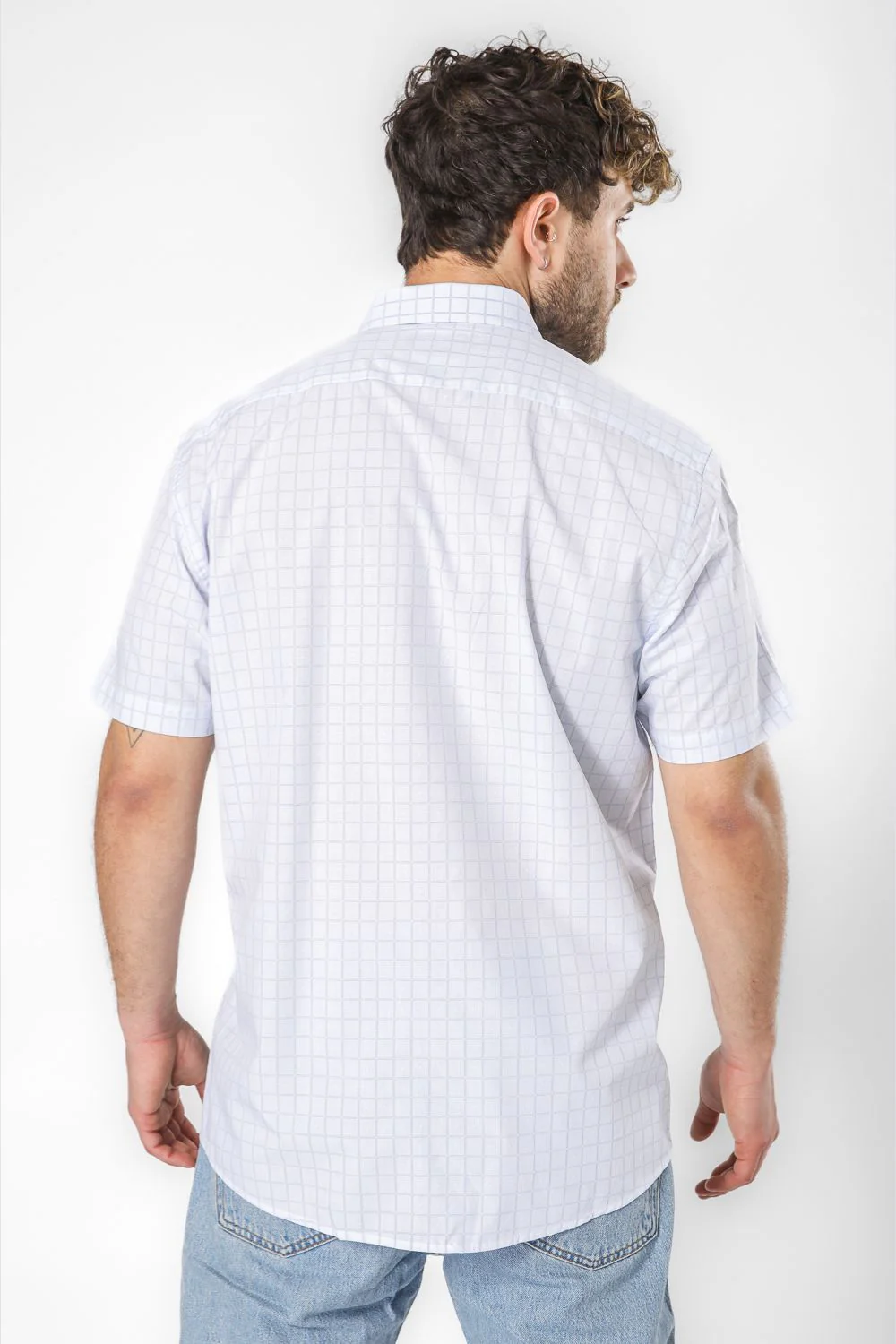חולצה מכופתרת הדפס משבצות שרוולים קצרים - Image 2