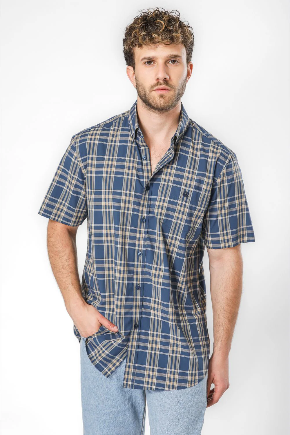 חולצה מכופתרת הדפס משבצות שרוולים קצרים - Image 4