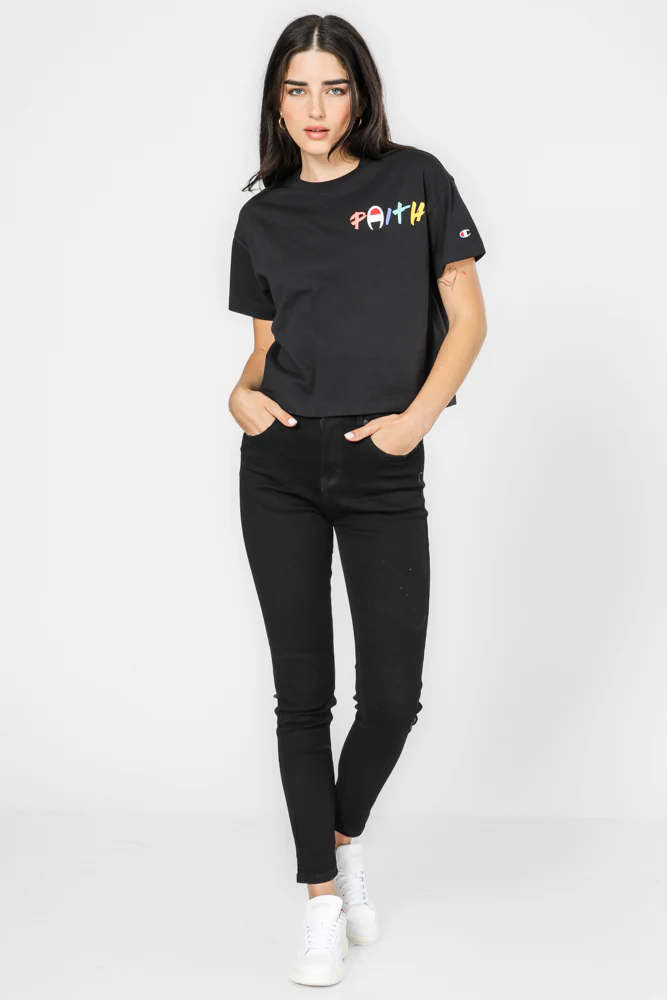 טישירט לנשים Crewneck בצבע שחור