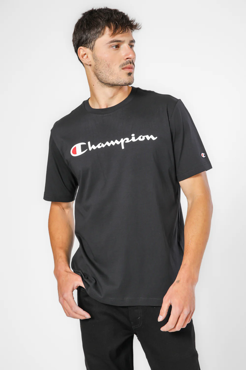 טישירט לגברים Crewneck בצבע שחור - Image 3