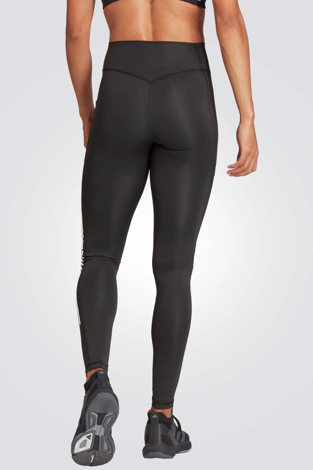 טייץ לנשים OPTIME 3-STRIPES FULL-LENGTH בצבע שחור ולבן - Image 2