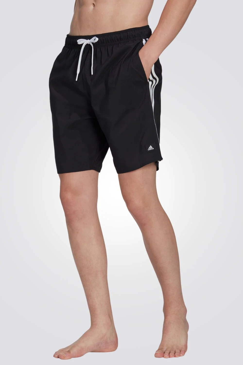 בגד ים לגברים 3-STRIPES CLX  בצבע לבן ושחור