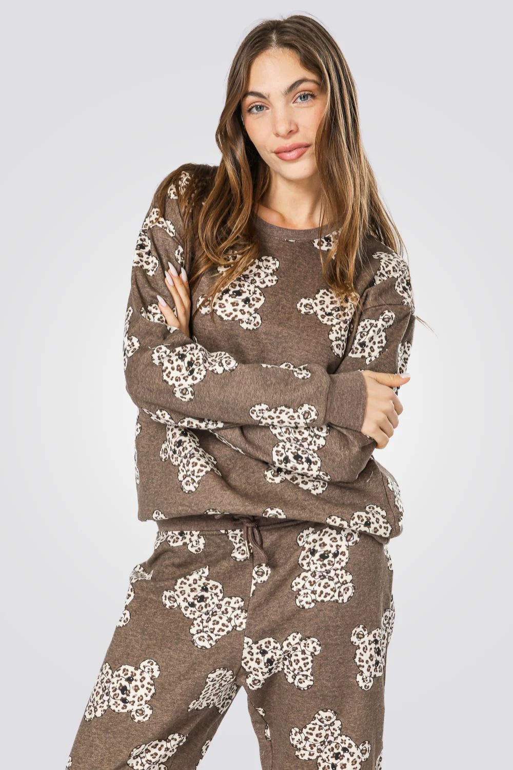 סט פיג’מה פוטר LEOPARD TEDDY בצבע חום - Image 3