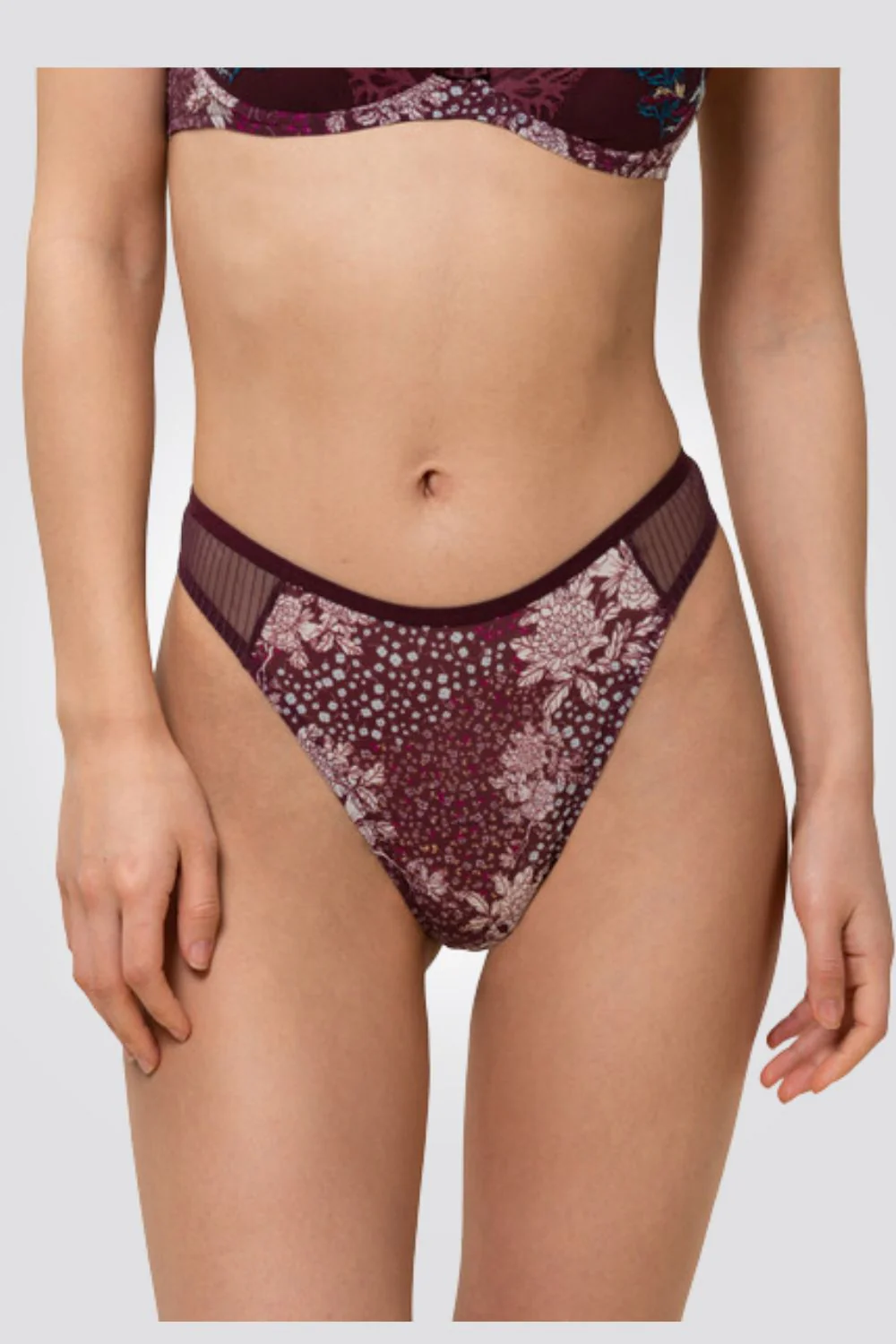 תחתוני חוטיני תחרה Lavish Spotlight High Waist בורדו - Image 2