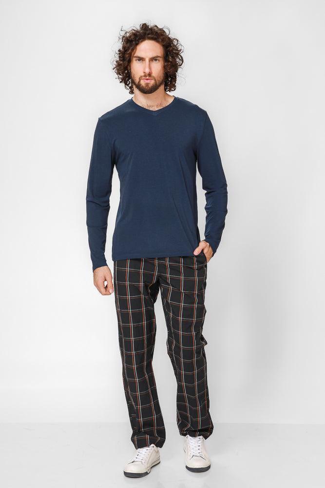 חולצה ארוכה צווארון וי BAMBOO SLIM בצבע נייבי - Image 3