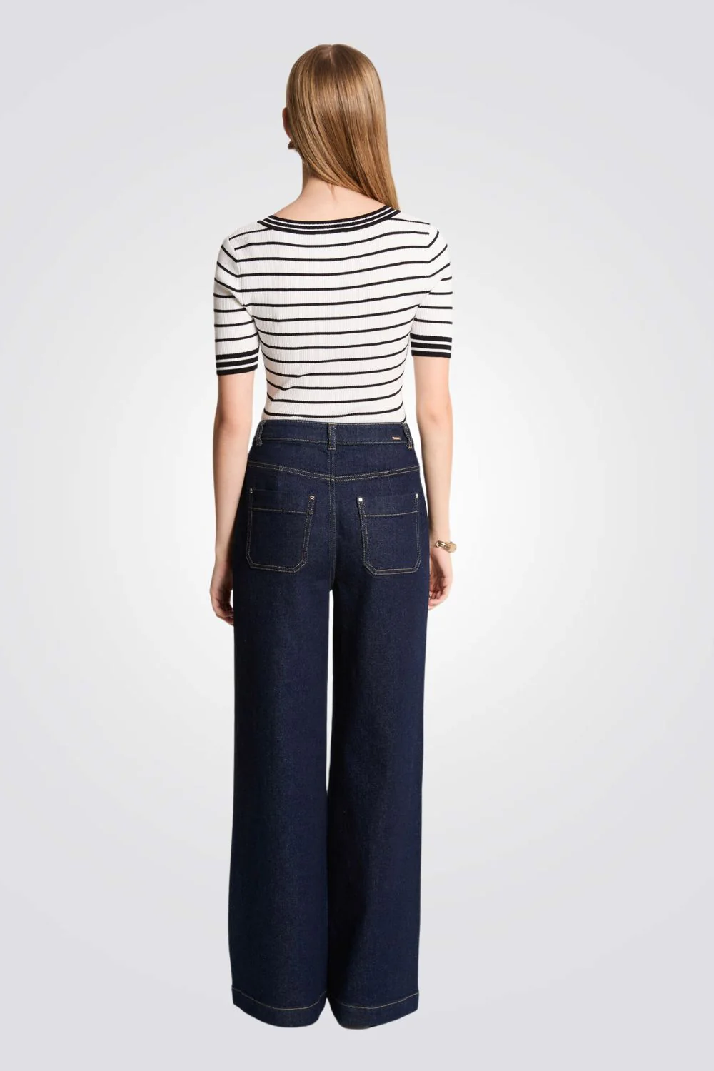 מכנסי ג'ינס Wide Leg בצבע כחול כהה - Image 3