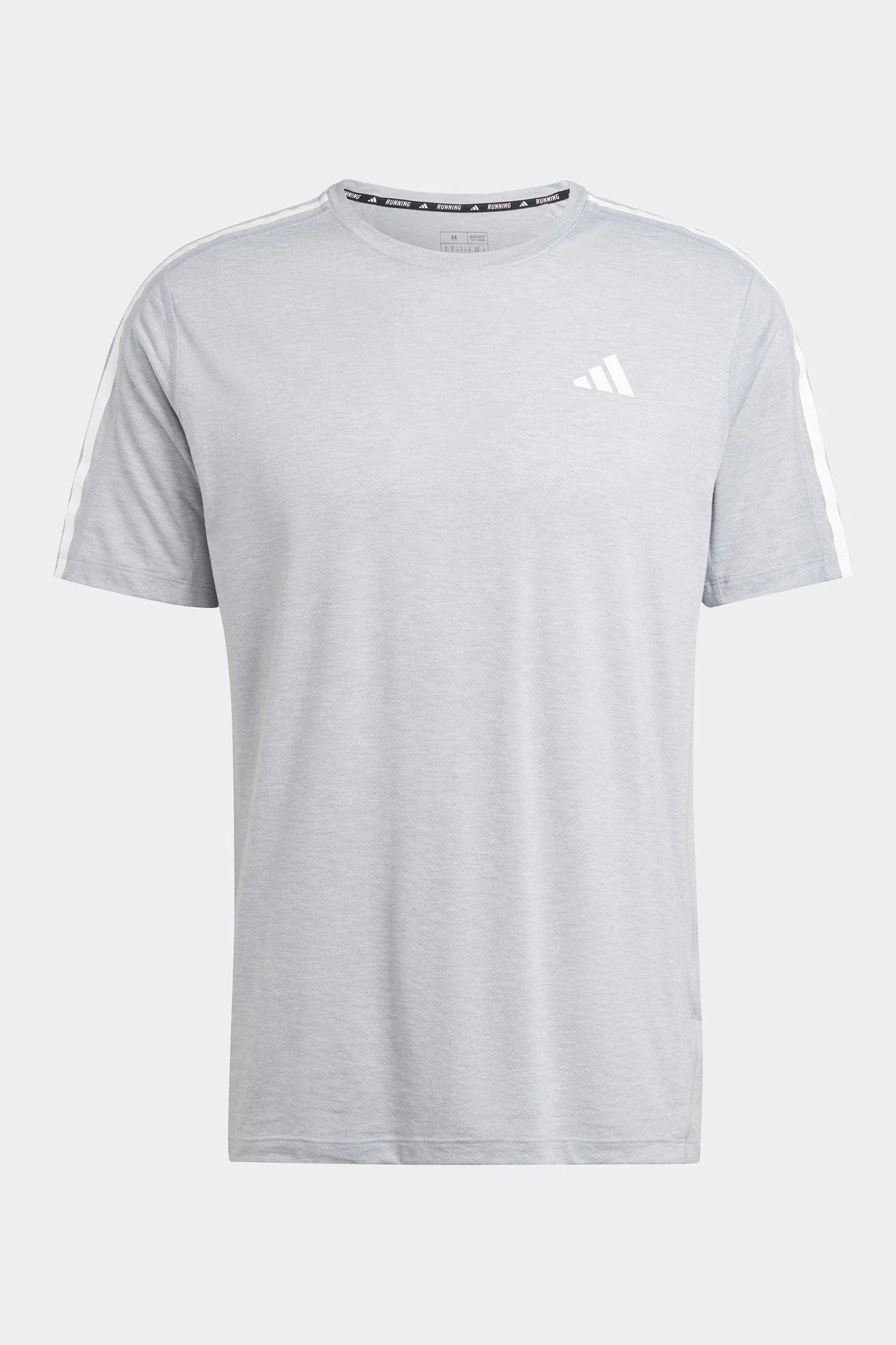 טישירט לגברים OWN THE RUN 3-STRIPES בצבע אפור בהיר - Image 6