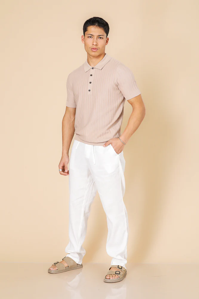 סריג פולו דק בצבע בז' - Image 2