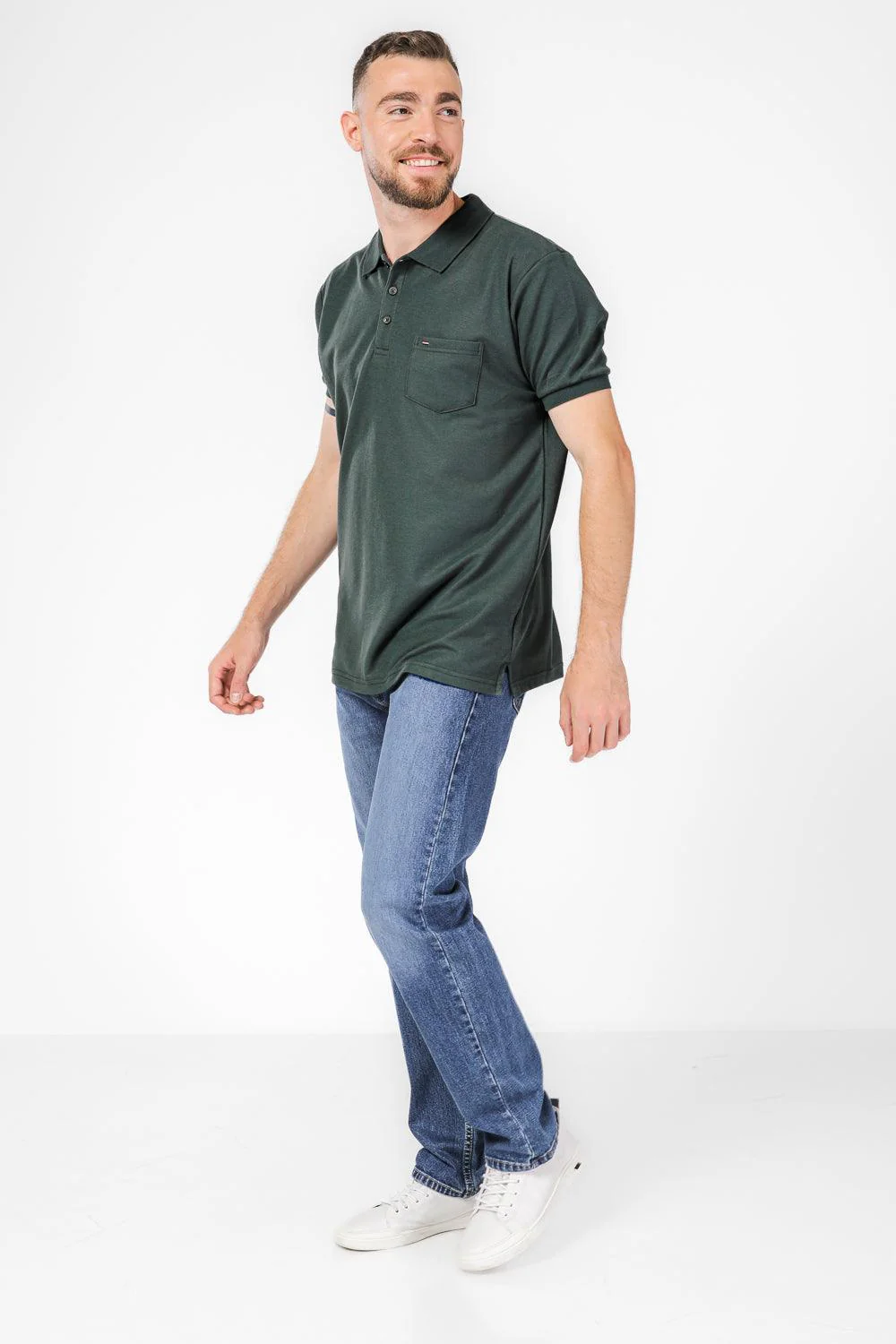 טישירט פולו קצרה בצבע ירוק זית - Image 5
