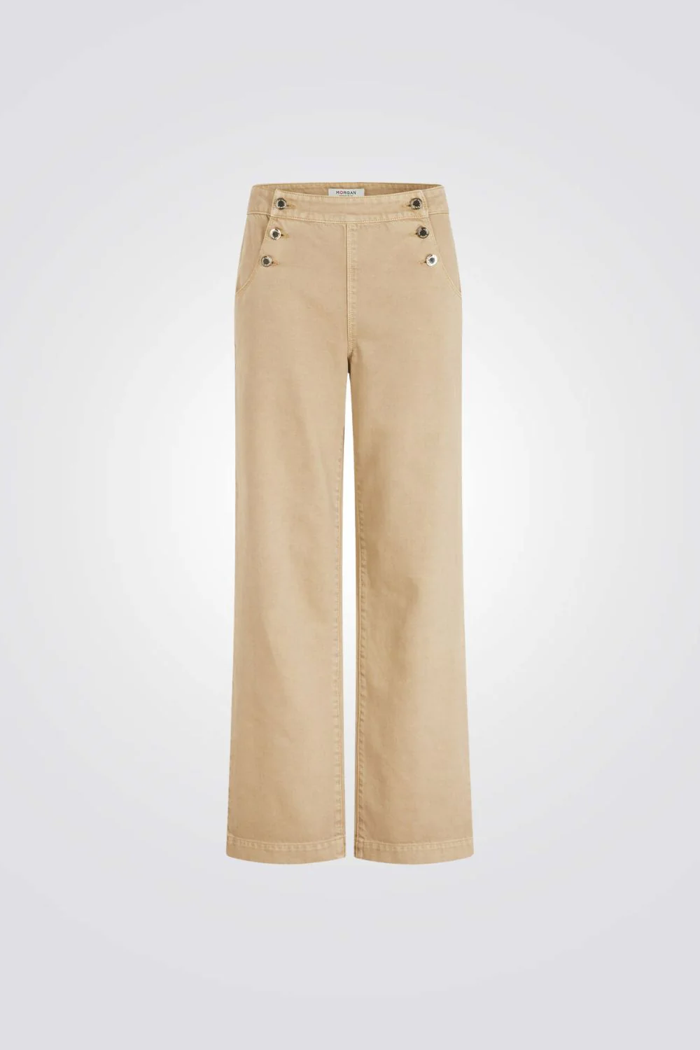 מכנסיים Wide Leg גזרה נמוכה בצבע בז' - Image 5