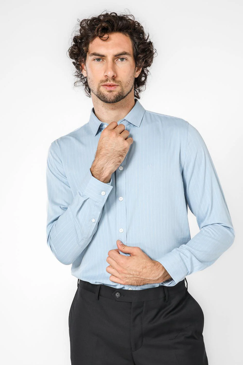 מכופתרת פסים SLIM FIT בצבע SAGE