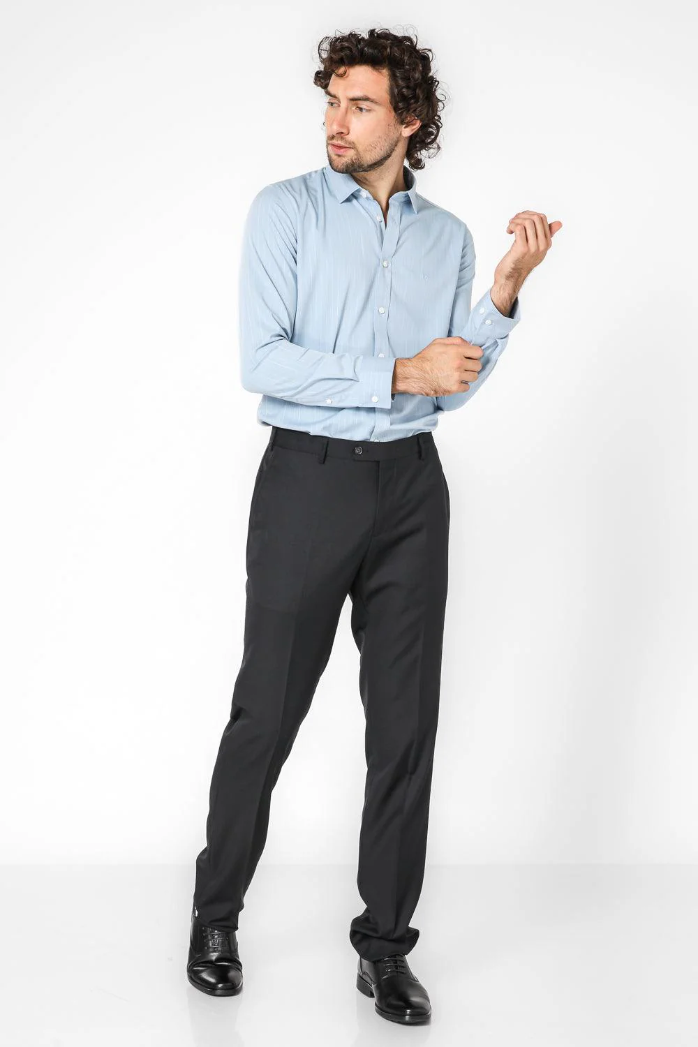 מכופתרת פסים SLIM FIT בצבע SAGE - Image 3