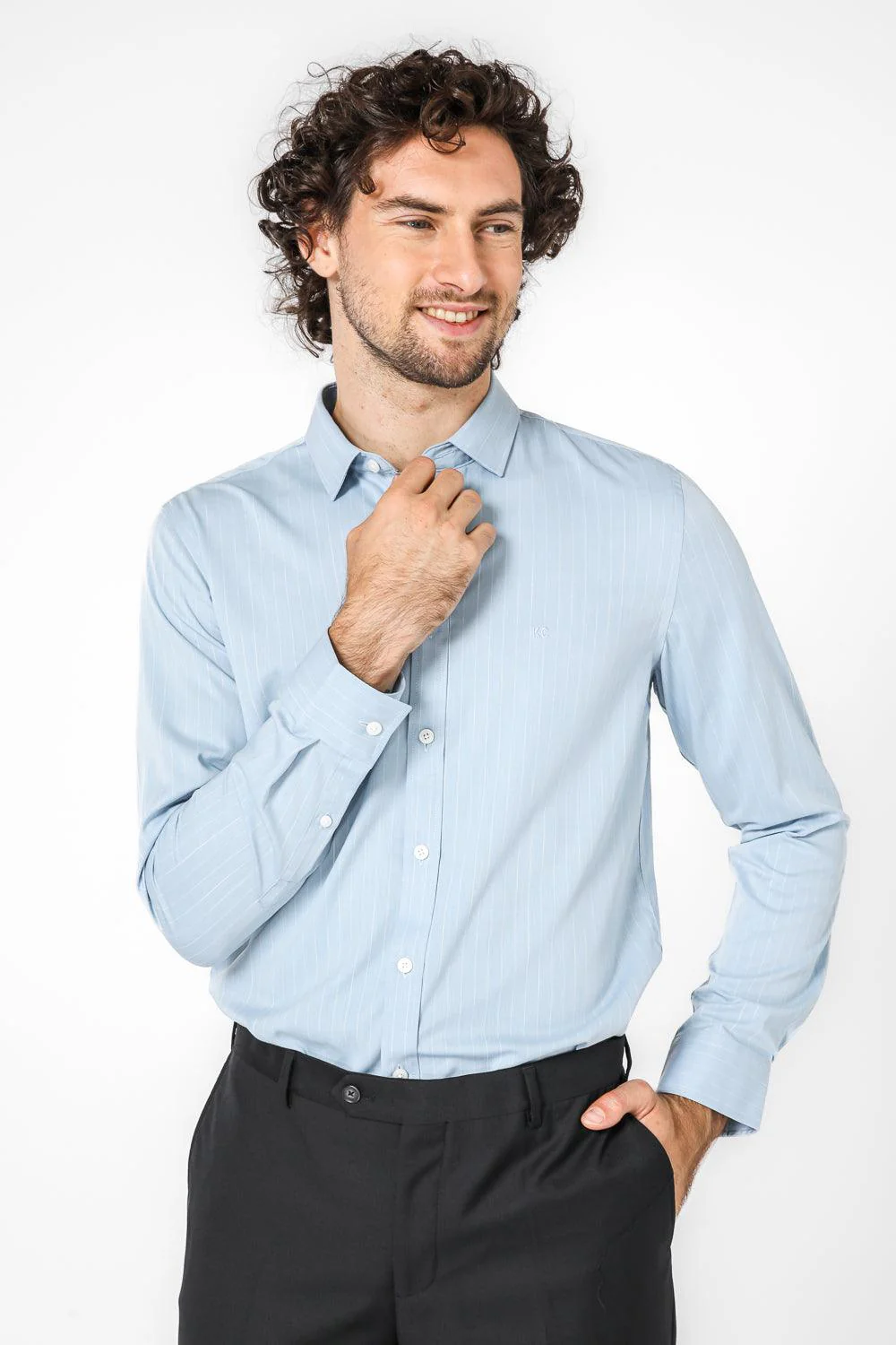 מכופתרת פסים SLIM FIT בצבע SAGE - Image 5