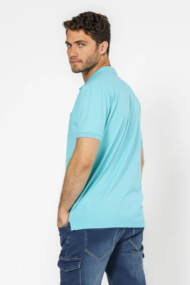 חולצה פולו עם כיס בצבע טורקיז - Image 4