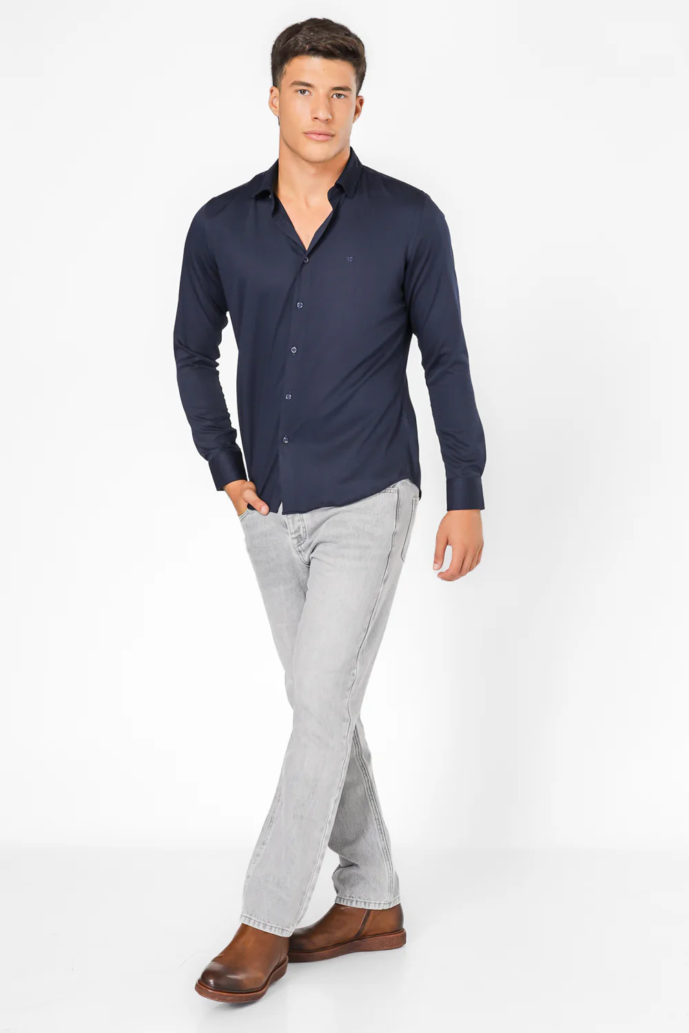 ג'ינס SLIM WASHED בצבע אפור בהיר - Image 2